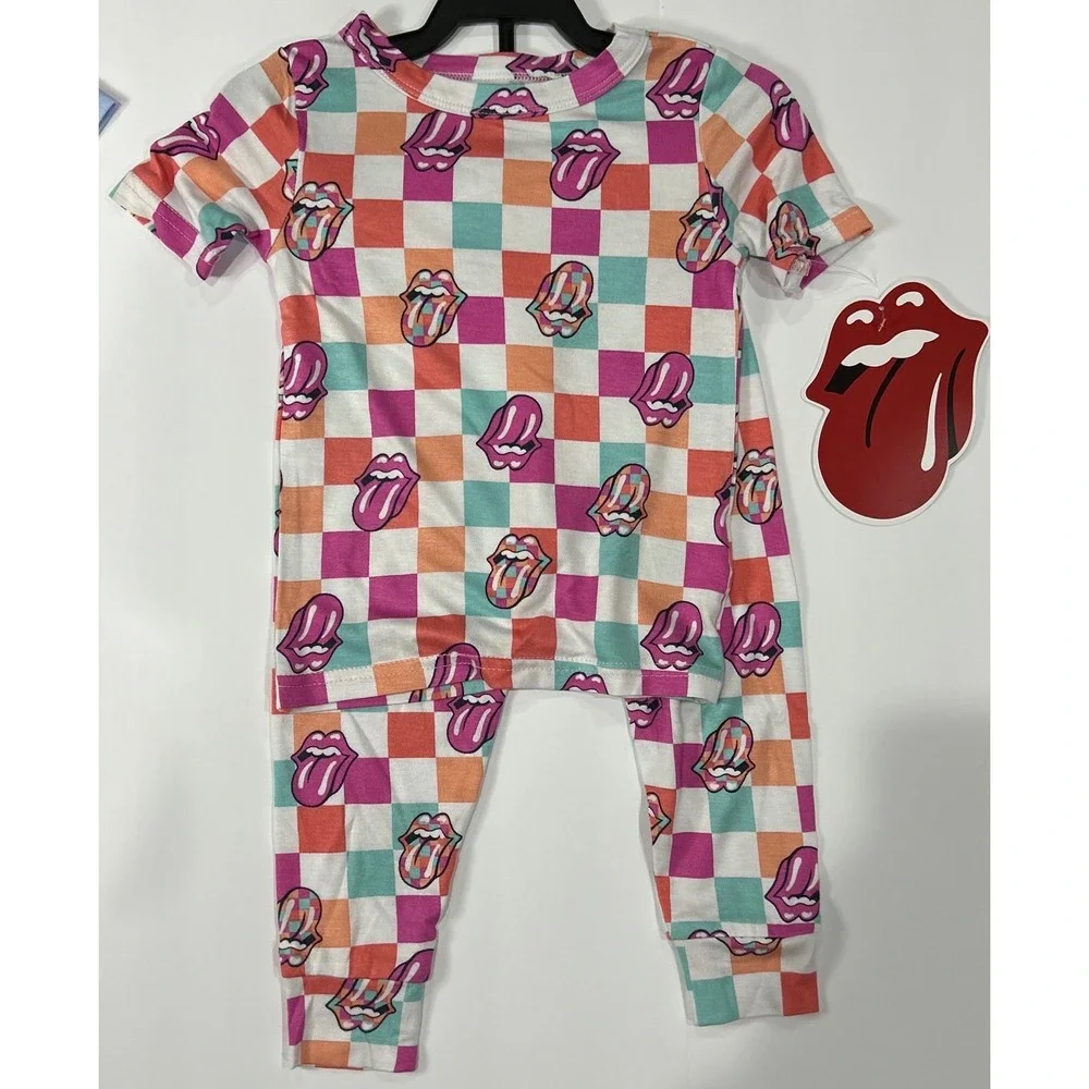 Carter's & Rolling Stones Toddler Pajama Sets 2T Blue Lemon Checkered 2 Pack New